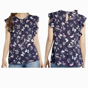 Equal Reaction Ruffle Top Navy Butterfly Size  Extra Small